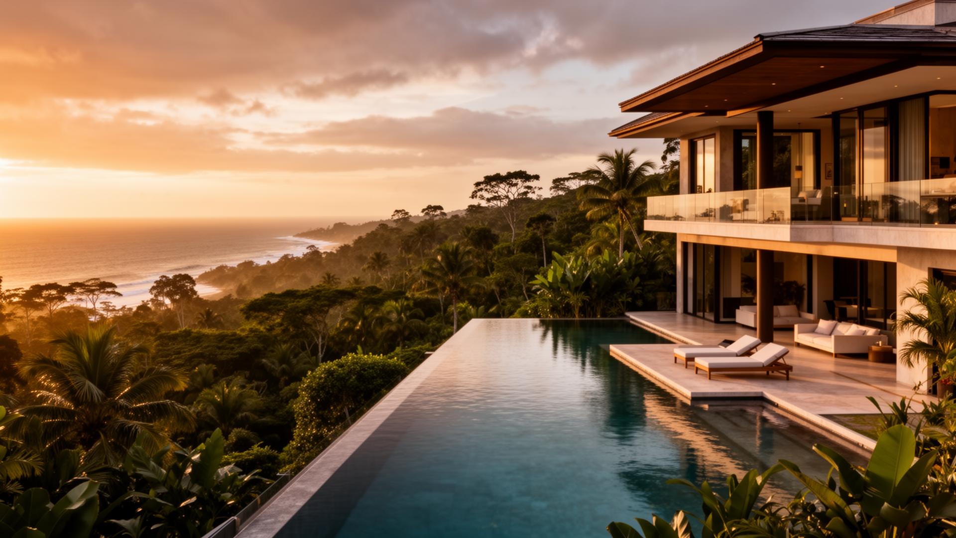 Luxury villa overlooking Costa Rica's Pacific coast at sunset